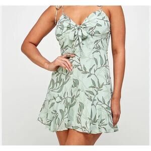 Blush BJ Mint Leaf Print Sleeveless Short Dress Women's Small Boho Casual